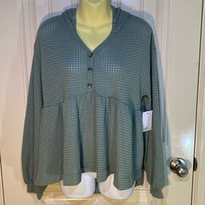 NWT small lightweight knit peplum Henley hoodie sage green ☘️St Patrick’s Day☘️